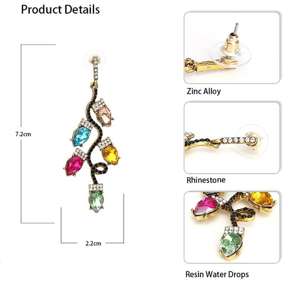 🆕 Women Pink Christmas Dangle Earrings Colorful Light Bulb Tree Drop Jewelry - Picture 4 of 7